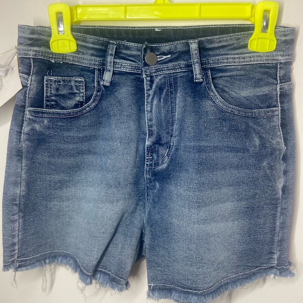 Women's Blue Denim Frayed Hem Shorts